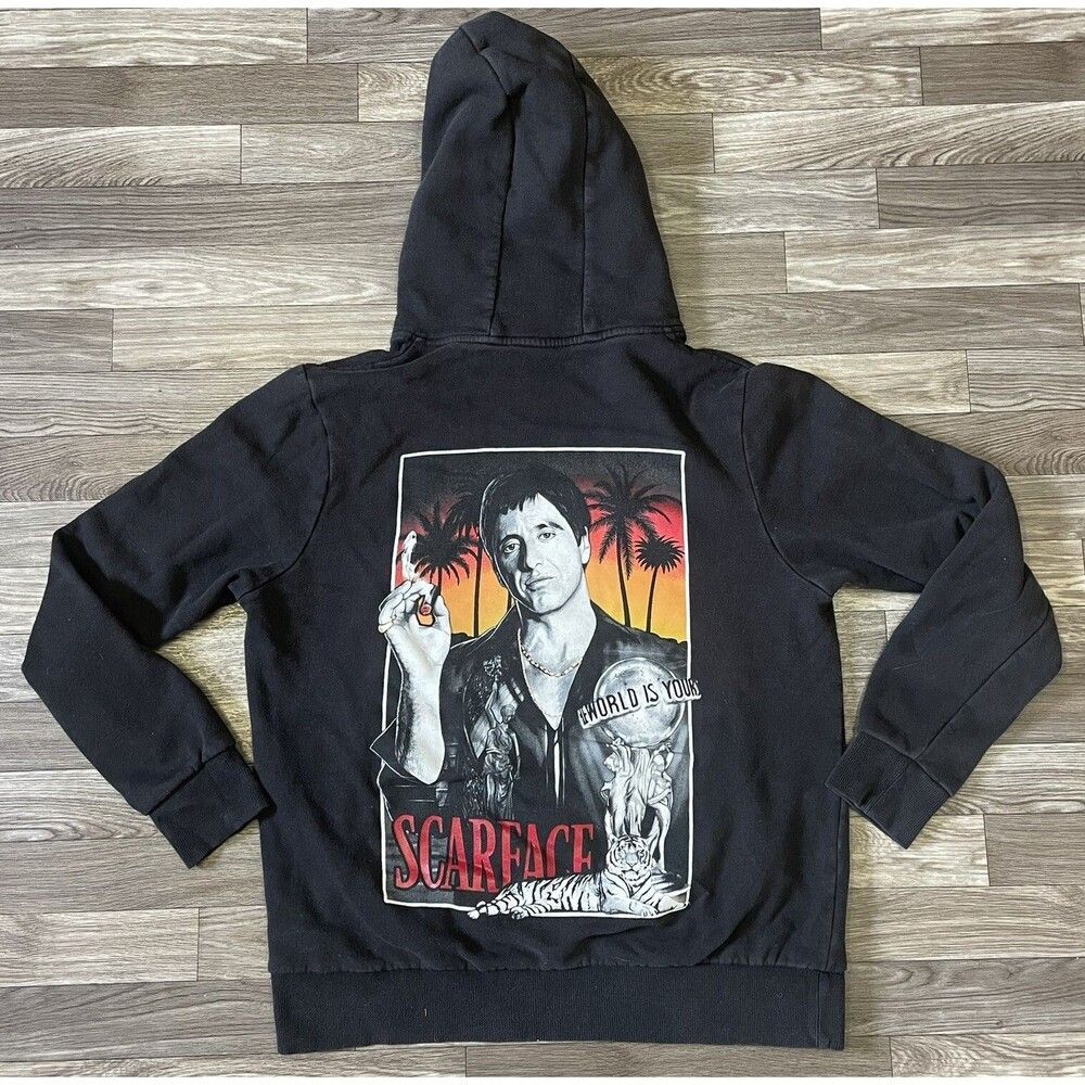 Scar Face Al Pacino Hoodie Sweatshirt Men’s XL Black Pockets Double Sided